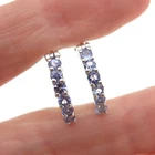 Chuck Clemency 925 Sterling Silver Real Round-Cut Tanzanite Hoop Earrings