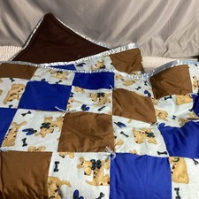 Handmade Baby Toddler Boy Quilted Crib Bed Large Blanket Puppy Dogs  Bones