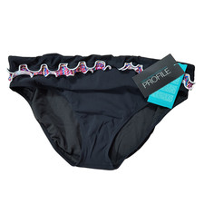 Profile By Gottex Banded Hipster Bikini Swim Bottom 14 Black Geo Multi Ruffle