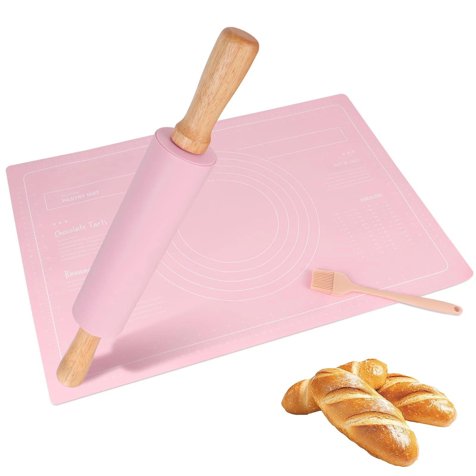3Pcs Silicone Rolling Pin for Baking Sets,15Inch Pastry Dough Roller with Woo...