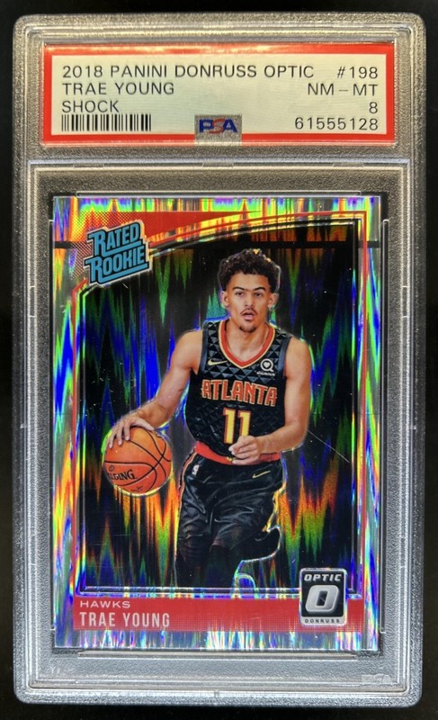 2018-19 Panini Donruss Optic Trae Young Shock Rookie RC #198 Hawks PSA 8