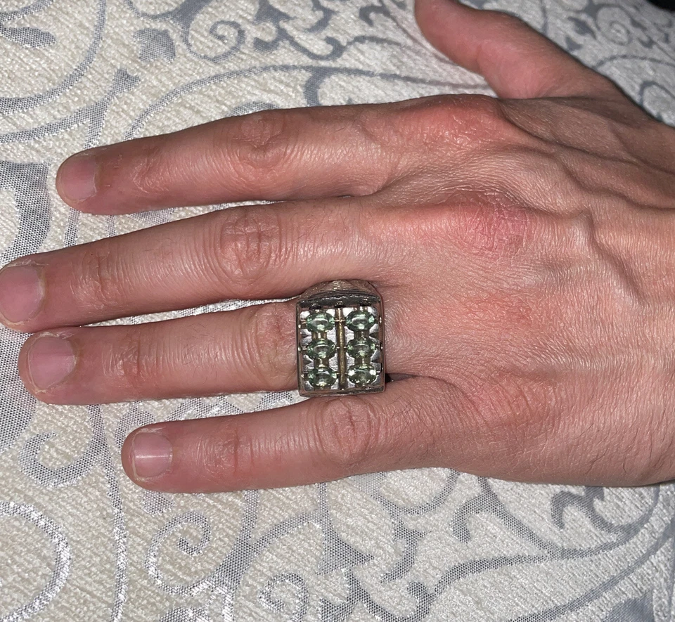 egyptian handmade sapphire and peridot stones rhodium plated mens size 10.5 - Image 2 of 4