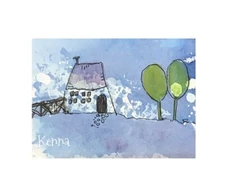 Aceo Painting By Kenna Watercolour & Ink House Art  2.5” X 3.5” Signed