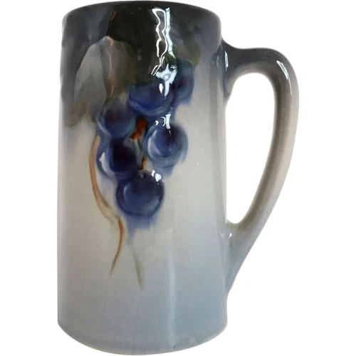 1906 Art Pottery Weller Earthenware Etna Grapevine Grapes Blue Tankard Mug