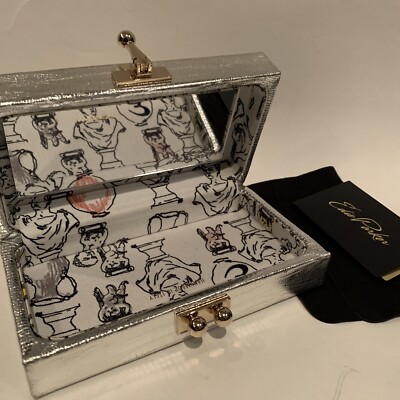 Edie Parker Silver Metallic Jean Acrylic Box Clutch/Bag Textured
