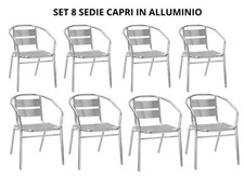 SET 8 SEDIE CAPRI IMPERMEABILI ALLUMINIO IMPILABILI PER BAR RISTORANTE GIARDINO