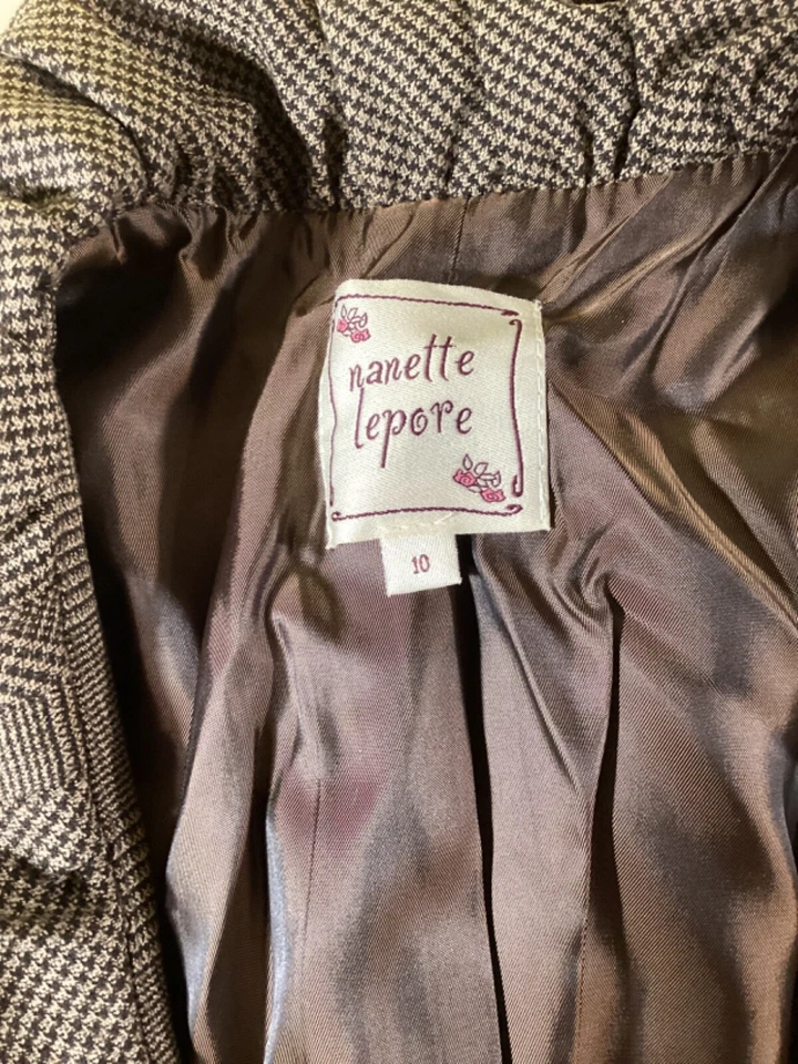 Chaqueta a Cuadros Marrón Nanette Lepore 2 Piezas Talla 10 Pantalones Usados en Excelente Condición Foto 4 de 4