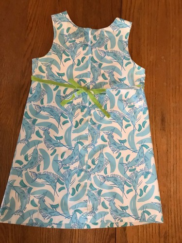 Vintage Lilly Pulitzer Girl's 6X Dress White Label Blue Lime Green Fish EC - Picture 7 of 10