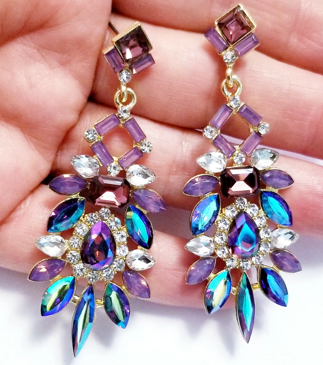 Purple chandelier earrings clearance