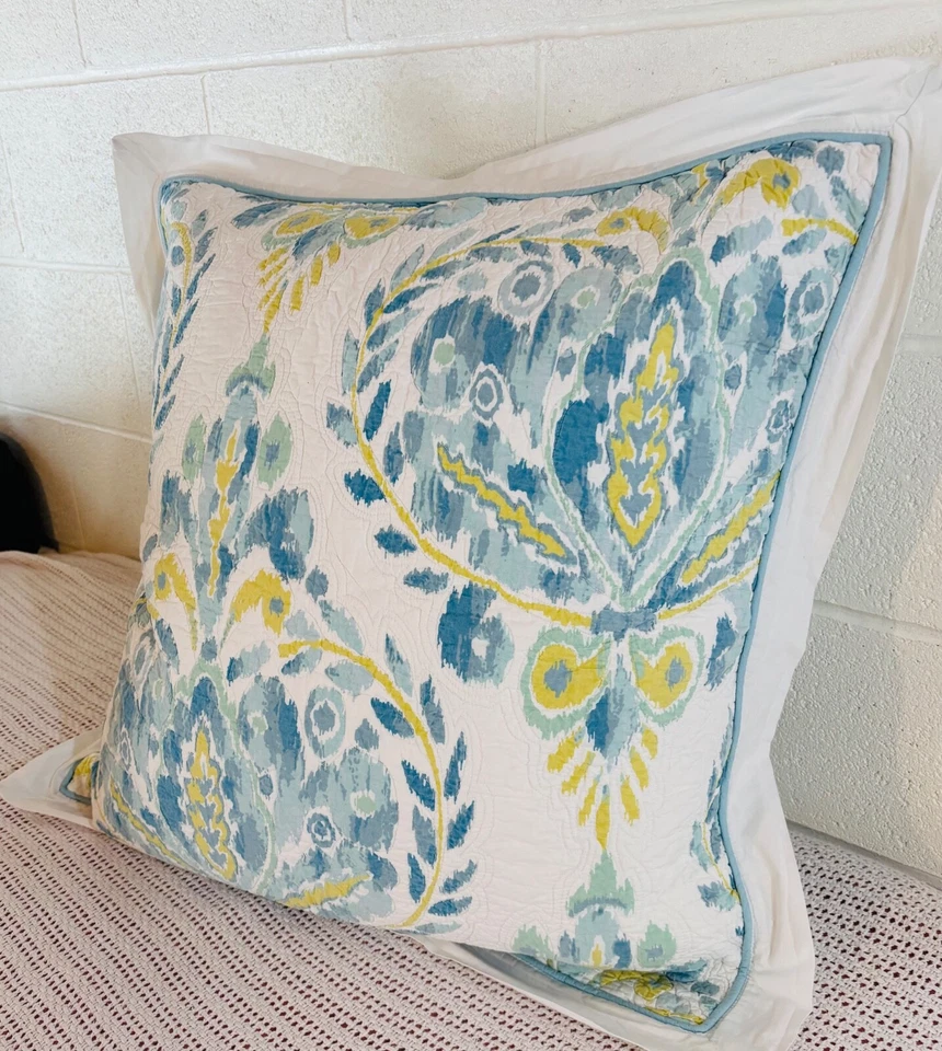 Medallón Paloma Reversible Azul Amarillo COLCHADO ED EURO Almohada Falsa 100% ALGODÓN Foto 4 de 4