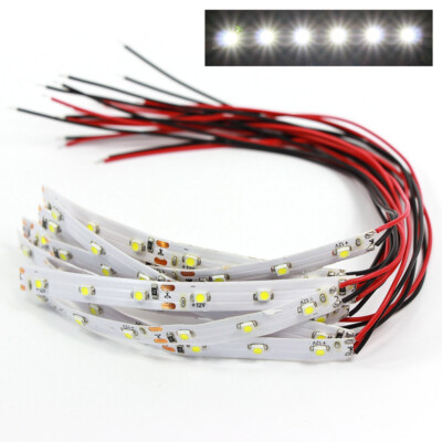 10pcs Pre-wired Bright White 6 LEDs Strip SMD 3528 LEDs Light Self-adhesive 10cm