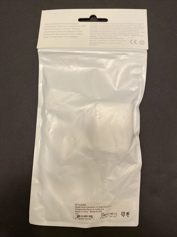 Apple 30 pin to VGA MC552ZM/B Model A1368 - NEW - Image 3 of 4
