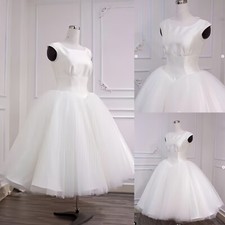 Short Wedding Dresses Tea Length Tulle Elegant Sleeveless A Line Bridal Gowns