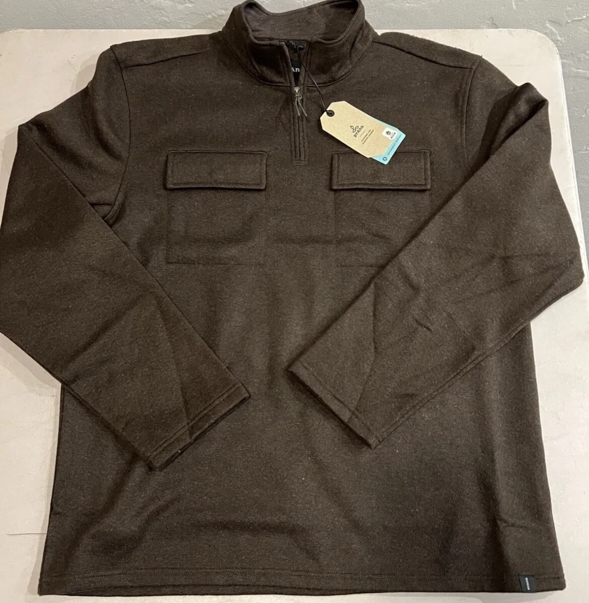 NWT PRANA Men’s Medium Brookland 1/4-zip Sweater Pullover Pumpernickel Wool Poly