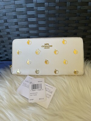 ゆ*ず様 COACH りんご柄 長財布 ホワイト Coach Zip Around Wallet With APPLE Print Leather Accordion Chalk