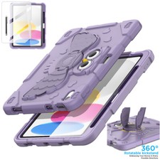 For iPad A16 / iPad 10th Case Owl Pattern Shockproof Rugged Cover 360 Rotating