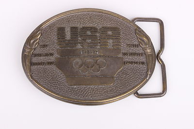 BRASS US OLYMPIC COMMITTEE 1984 XIV SARAJEVO & XXIII LA CALIF. BELT BUCKLE 0606
