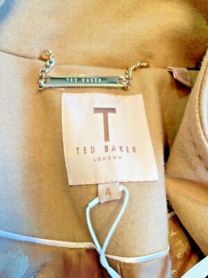 TED BAKER Midi/Rose Wool Long Wrap Tie Belted Coat, Camel Color