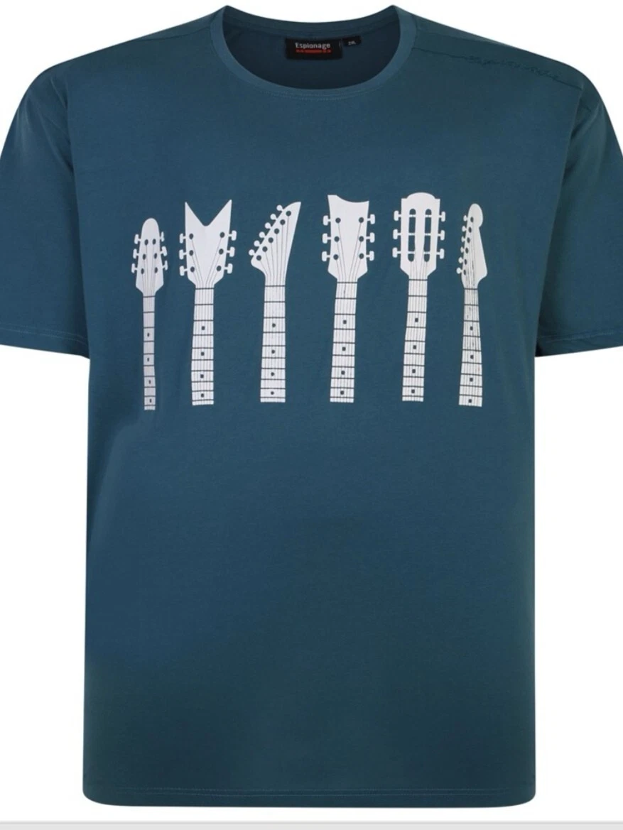 NEW IN ESPIONAGE BLUE GUITAR NECK TEE SHIRT T375 2XL3XL 4XL5XL6XL7XL8XL
