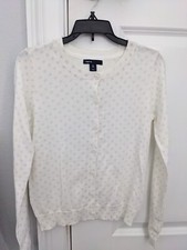 Gap Kids Girl's Cardigan Sweater Size XL 12 White / Gray Polka Dots