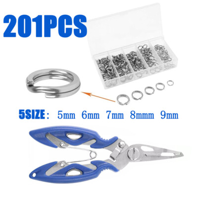 #ad 201Pcs Stainless Steel Fishing Lures Split Rings 5 Size For Fish Snap Connector $9.99