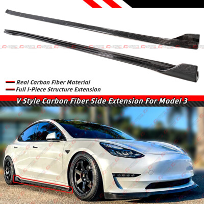 For 17-2025 Tesla Model 3 V Style Real Carbon Fiber Winglet Side Skirt Extension