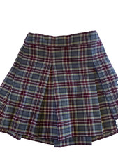 Plaid Pleated Skirt Small Girls Adj Elastic Waistband Burgundy gray white gold