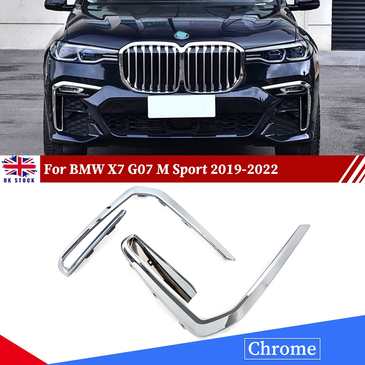 Front Bumper Lower Grille Fog Light Trim For BMW X7 G07 M Sport 2019-2022 Chrome