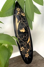 Hawaii Handmade 20" Carved Wood Surfboard Home Wall Decor Engraved Turtle Flower