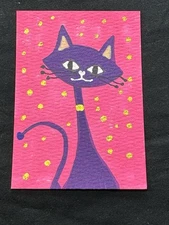 ACEO Original Acrylic Mini Painting Art Card Of An Atomic Cat