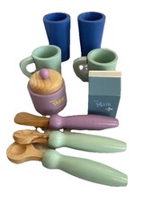 Wooden kitchen accessories Tea Set Cups Sugar Canister Spoon Kids pretend play