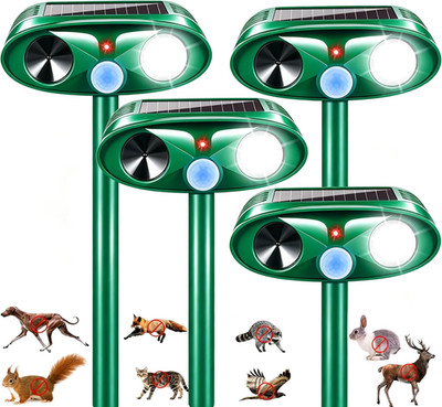 4 Pack Upgraded Sonic Fortress Pro Deer Repellent Cat Deterrent Outdoor Solar Ul