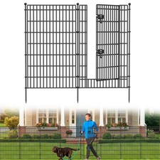 CLEASO 5P No Dig Garden Fence with Gate 44in x 11.8ft 5 Panels Rustproof