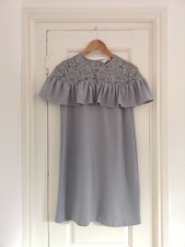 H&M grey dress lace ruffle frill short sleeves size 8