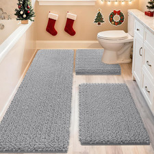 Bathroom Rug Set 3Pc Extra Large Chenille Soft Absorbent Non Slip Light Grey