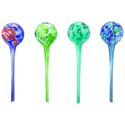 4-Piece Watering Globe Set, Colorful Hand-Blown Glass Plant Watering System