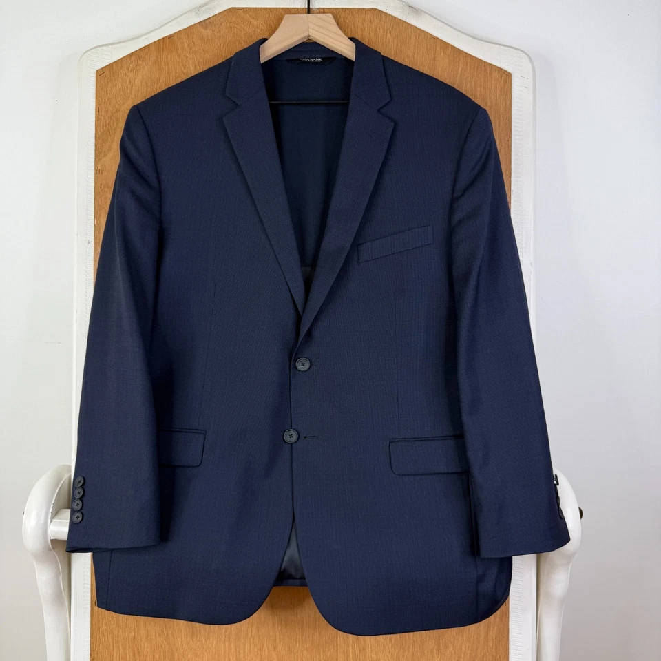Jos A Bank Suit Mens 44S Navy Blue 2 Button Wool Blend Pants 36x28 Travel Tech - Image 2 of 4