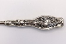 Antique Victorian Sterling Silver Button Hook 6 " Floral Handle Steel Hook