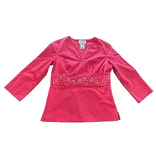 Talbots Petites Pink Sequin Blouse Top Shirt Lightweight Stretch Women's Size P