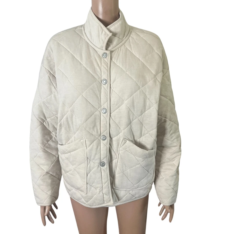 Kensie Jeans Quilted Jacket Women’s Large Beige Snap Button Puffer Coat Pockets - Image 3 of 4