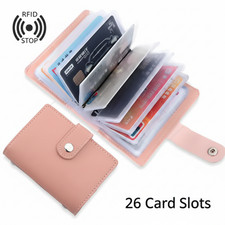 Anti-theft RFID Credit Card Holder Slim PU Leather Wallet Case 26 Slot Men Women