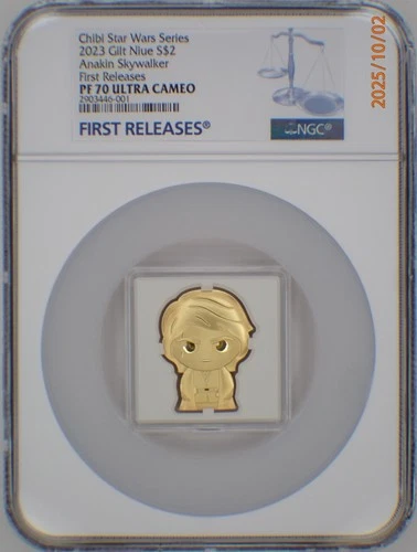 2023 NIUE 1 Oz .999 SILVER $2 STAR WARS GILT CHIBI ANAKIN SKYWALER NGC FR PF70UC