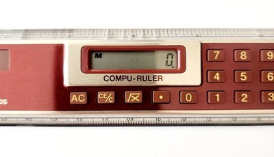 1980s TecXon RC-80S Compu-Ruler Solar Power Calculator w/Case Vintage F17