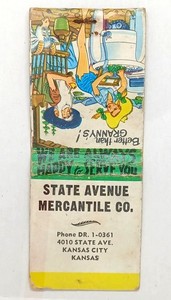 Vintage matchbook advertisement for the State Avenue Mercantile Co. in Kansas KS