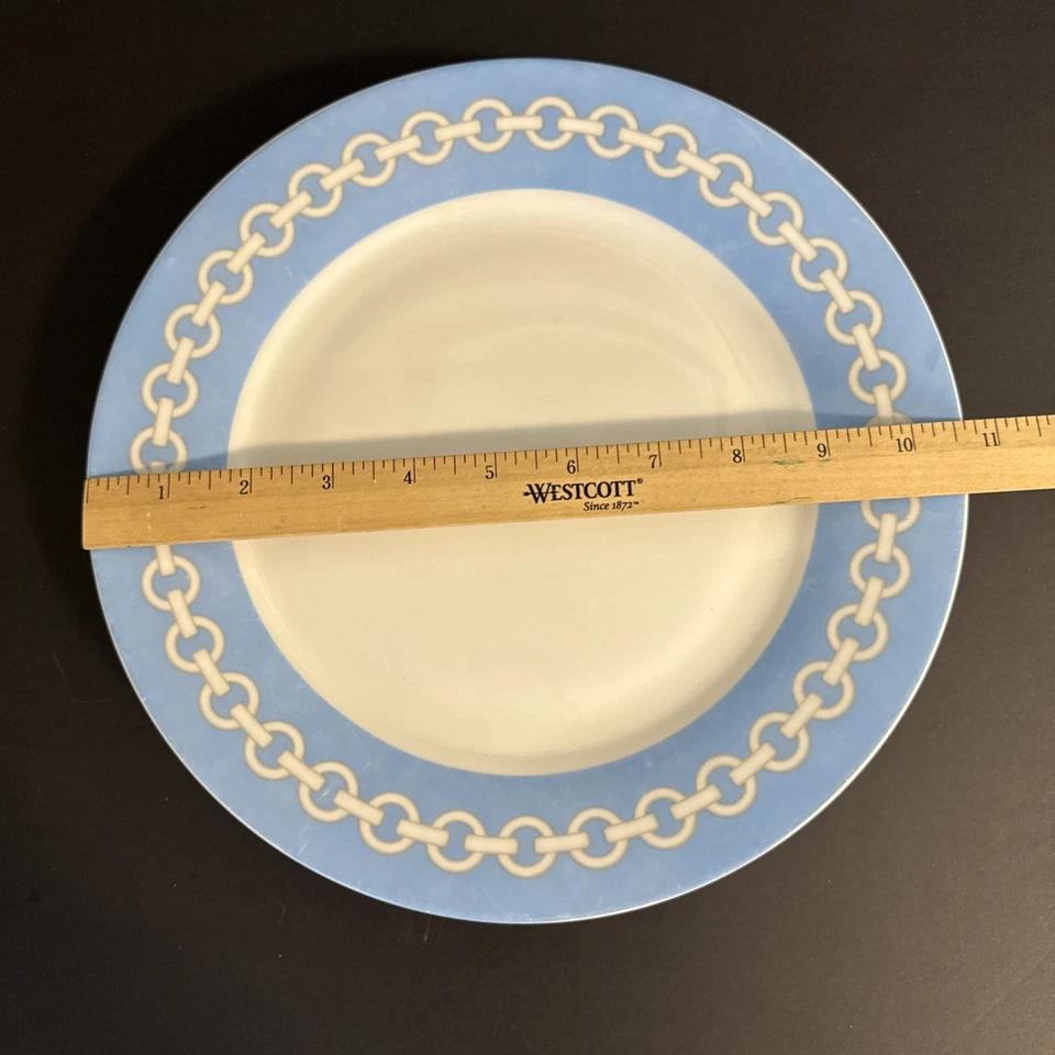 5 - Happy Chic -Jonathan Adler 10.5" PLATOS DE CENA Azul Blanco Cadena Patrón LEER Foto 3 de 4