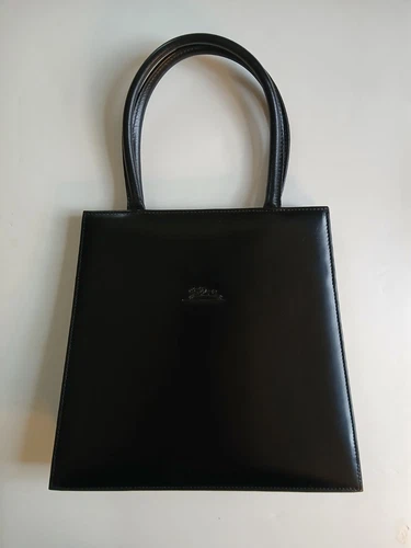 Borsa a mano ORIGINALE vintage LONGCHAMP in pelle nera con manico superiore e dustbag