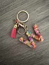 NWOT Initial Letter W Keychain Resin Fruit Slices Pink Tassel Charm Gift