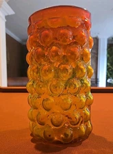 Rare Vintage Blenko Tangerine Amberina Wayne Husted Bubble Glass Vase 10.25 Mint