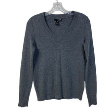Aqua Cashmere Sweater XS Gray V-Neck 100 Cashmere Pullover Minimalist Academia