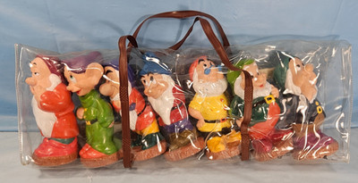 Vintage Disney Snow White Seven Dwarfs Rubber Characters With Bag